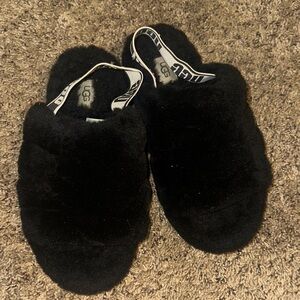 UGG Black Plush Slippers